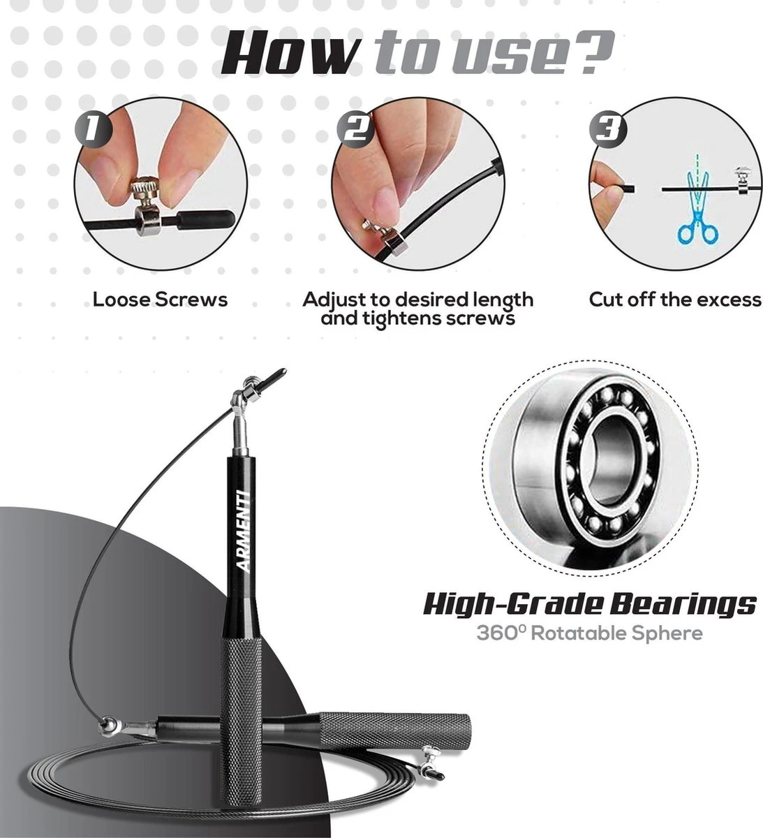 ARMENTI Professioneel Sport Springtouw - Verstelbaar - Met Kogellager - Skipping Jump Rope - Touwtje Springen Voor Volwassenen - Speedrope Conditie & Krachttraining - Binnen & Buitensport Fitness Springtouwen - Afbeelding 8
