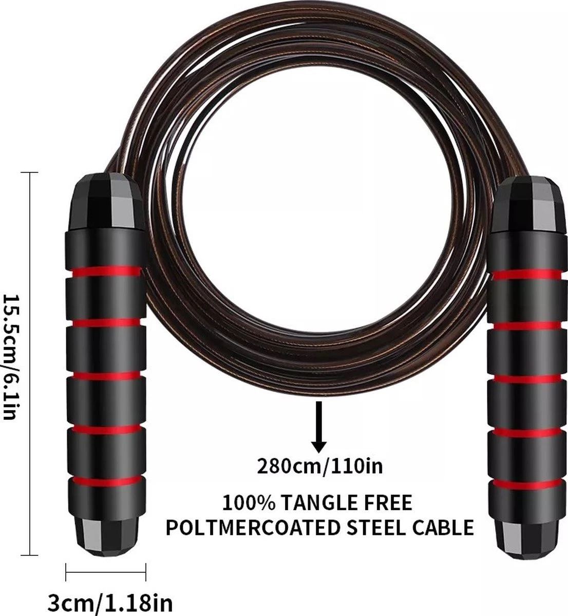 Ecorare - Professioneel Sport Springtouw - Verstelbaar - Speedrope - Jump Rope - Voor Volwassenen En Kinderen - Rood En Zwart - Afbeelding 4