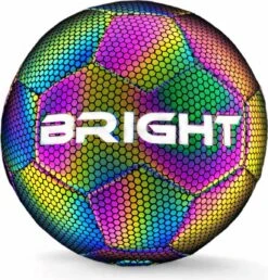 The BRIGHT Lichtgevende Voetbal | Reflecterend | Holografisch | Glow In The Dark | Kinderen En Volwassenen | Unisex | Wit/Zwart/Roze/Blauw/Geel | Maat 5
