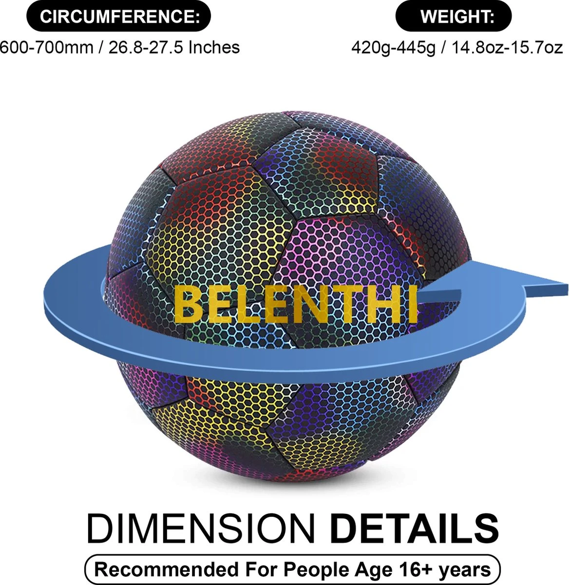 Belenthi Lichtgevende Voetbal - Glow In The Dark Bal - Lichtgevende Bal - Holografisch - Reflecterend - Afbeelding 4