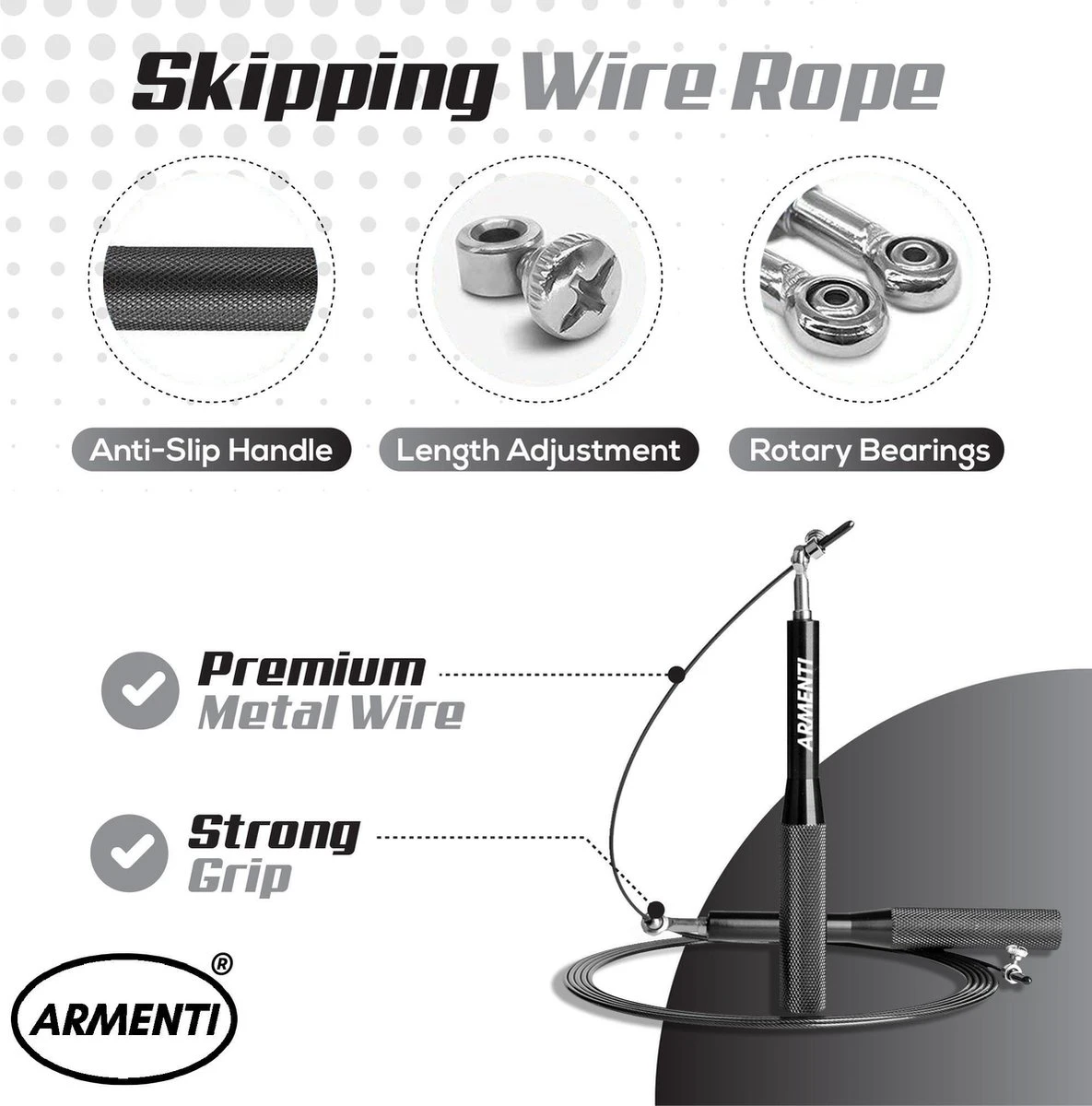 ARMENTI Professioneel Sport Springtouw - Verstelbaar - Met Kogellager - Skipping Jump Rope - Touwtje Springen Voor Volwassenen - Speedrope Conditie & Krachttraining - Binnen & Buitensport Fitness Springtouwen - Afbeelding 7