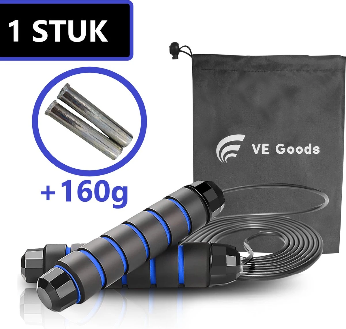 Verstelbaar Sport Springtouw - Incl. Opbergtas - Springtouw Met Kogellagers - Springtouw Kind - Speed Rope - Jump Rope - Springtouw Volwassenen - Springtouw Kinderen - Blauw - 3m Lengte - Totaal 335g (Incl. 160g Extra)