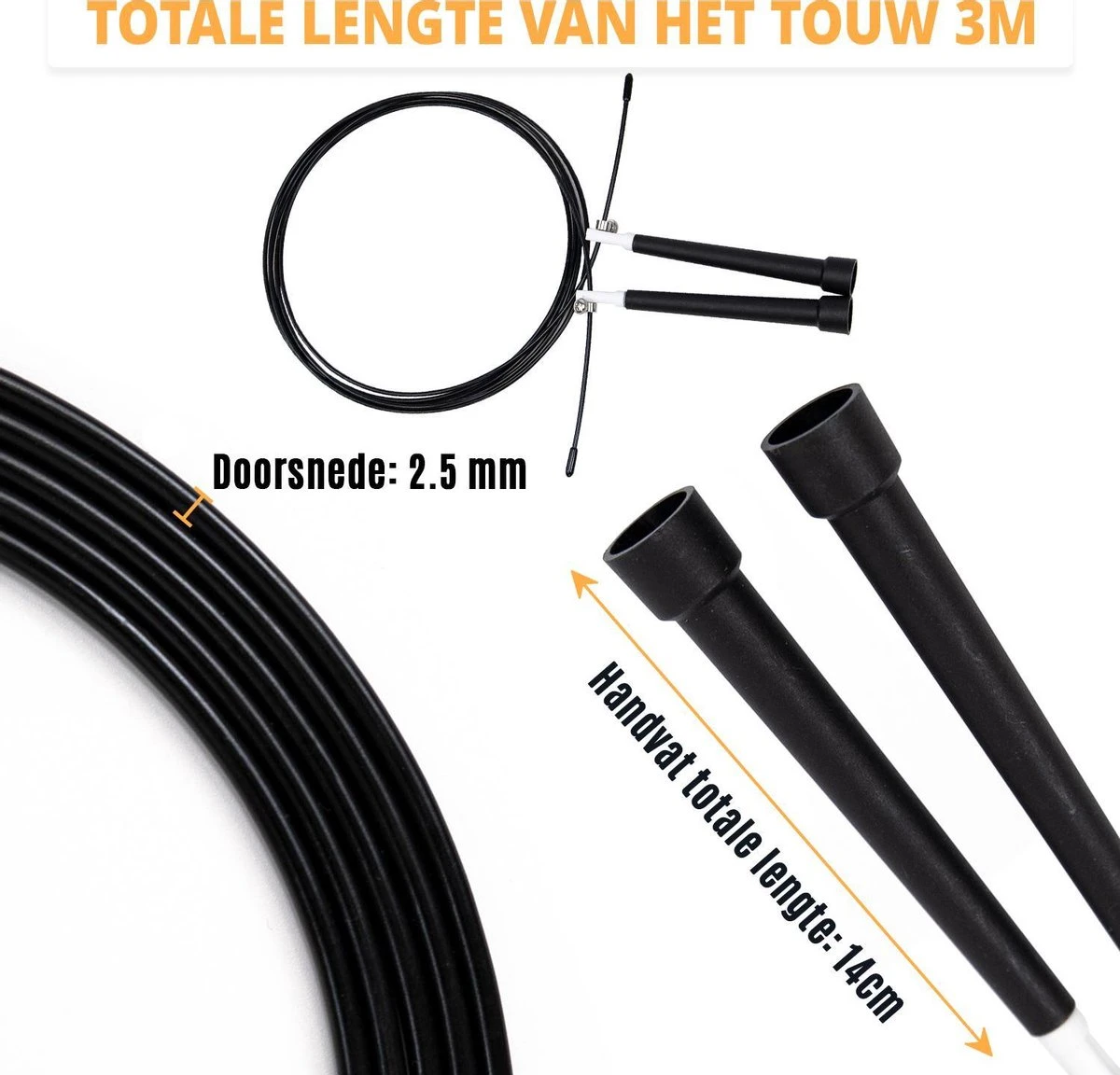Springtouw Speedrope Voor Volwassenen - Sport En Fitness Speed Rope - Touwtje Springen - Zwart - Afbeelding 8