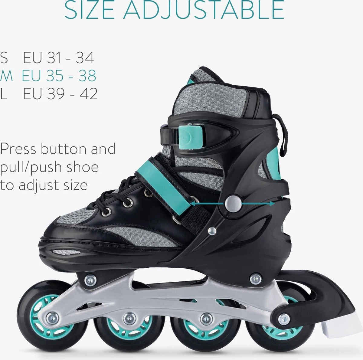 Navaris Verstelbare Skeelers Verschillende Maten - Verstelbare Skates Voor Meisjes En Jongens - Inline Skates Kinderen Blauw/grijs - Meerdere Maten - Afbeelding 2
