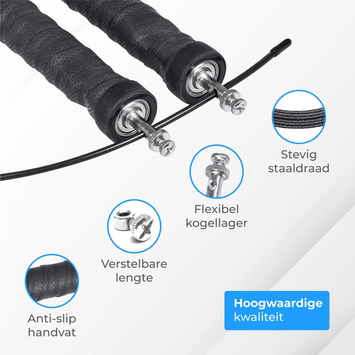 Nuvance - Professioneel Sport Springtouw - Verstelbaar - Voor Volwassenen En Kinderen - Speedrope - Jump Rope Inclusief E-book - Zwart - Afbeelding 5