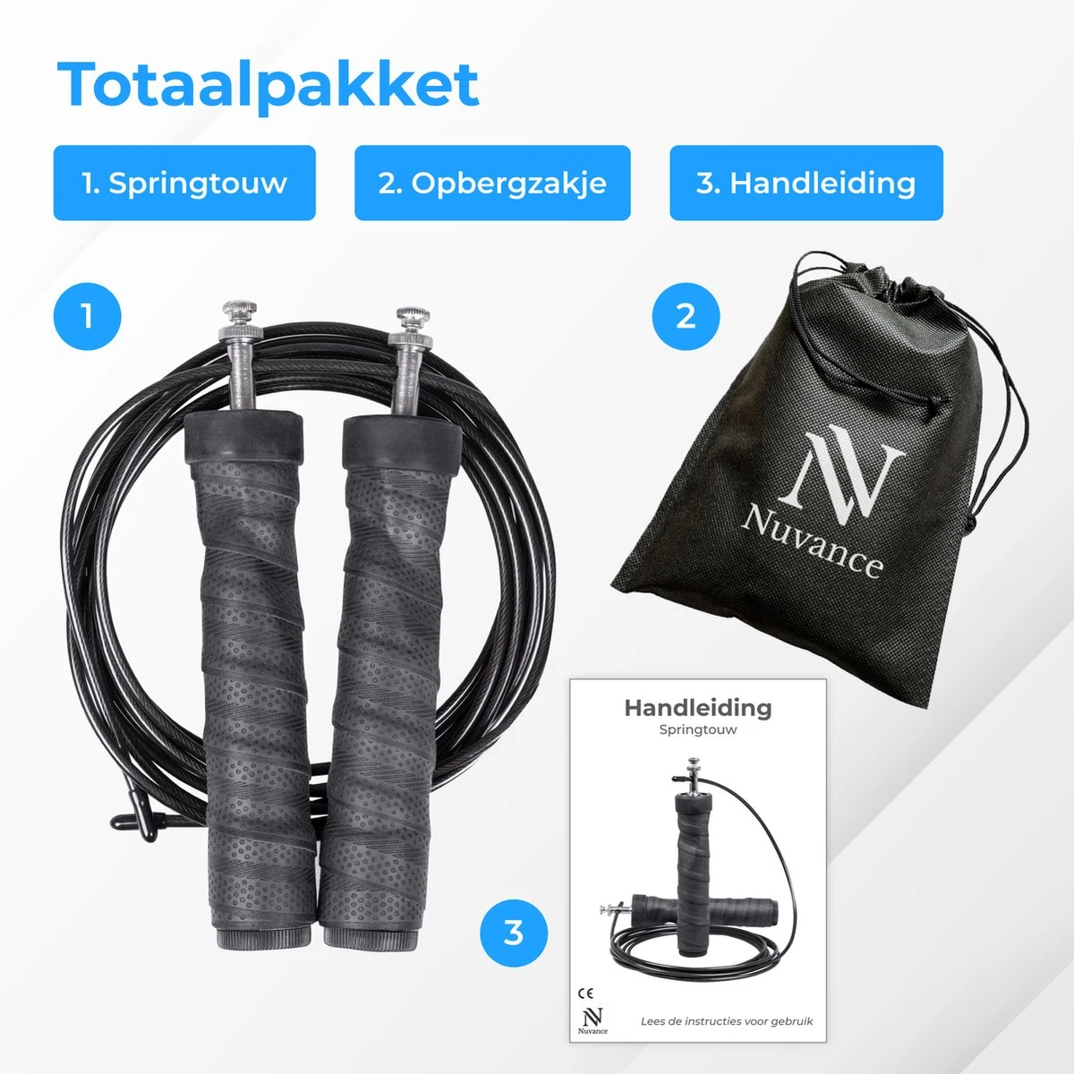 Nuvance - Professioneel Sport Springtouw - Verstelbaar - Voor Volwassenen En Kinderen - Speedrope - Jump Rope Inclusief E-book - Zwart - Afbeelding 8