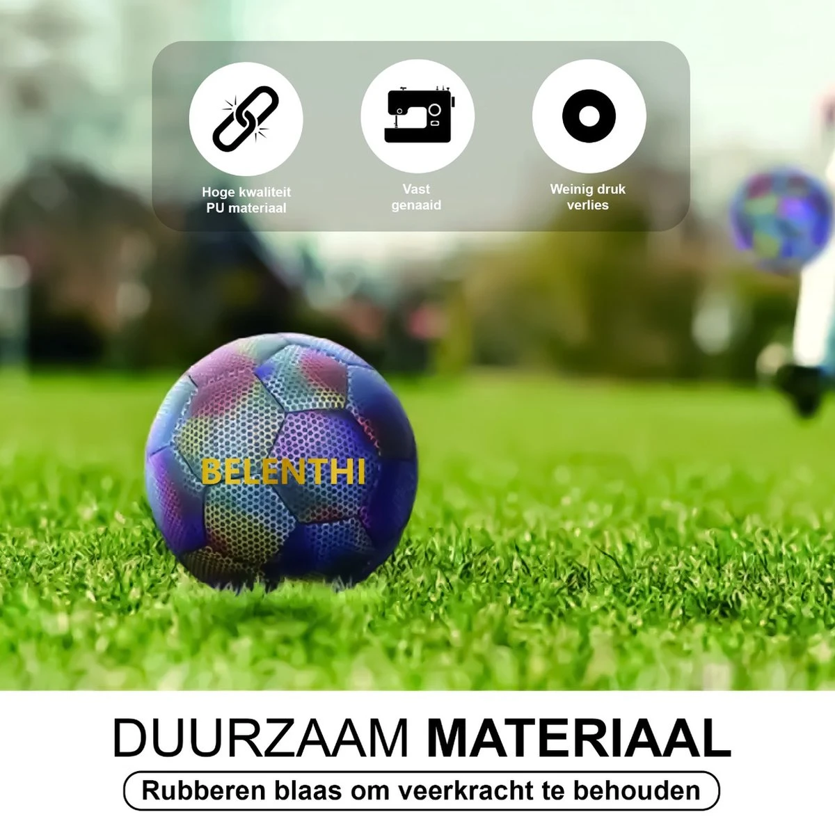 Belenthi Lichtgevende Voetbal - Glow In The Dark Bal - Lichtgevende Bal - Holografisch - Reflecterend - Afbeelding 3