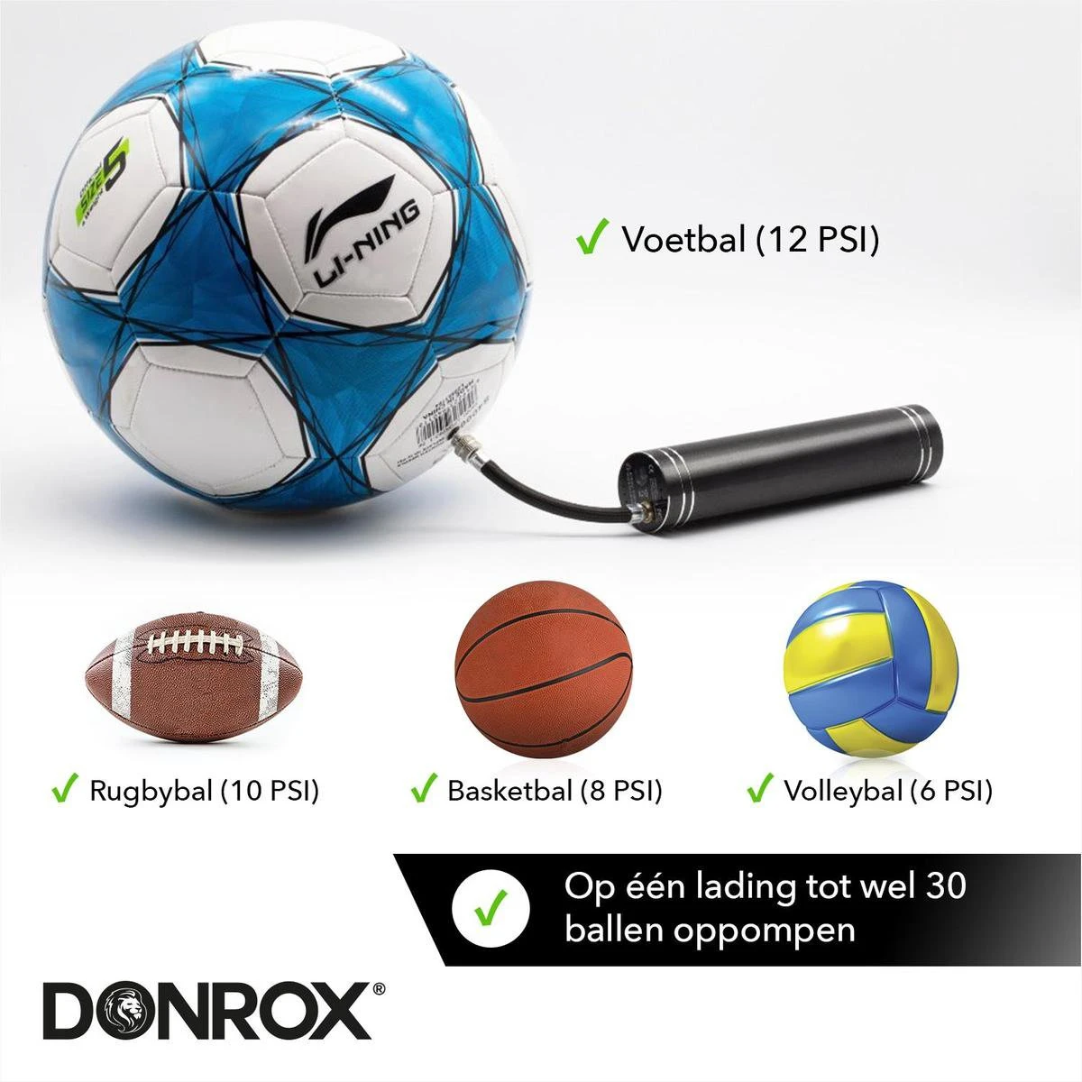 Donrox Play B211 Elektrische Ballenpomp - Voetbalpomp Inclusief Naalden - Oplaadbaar - Autostop - Afbeelding 5