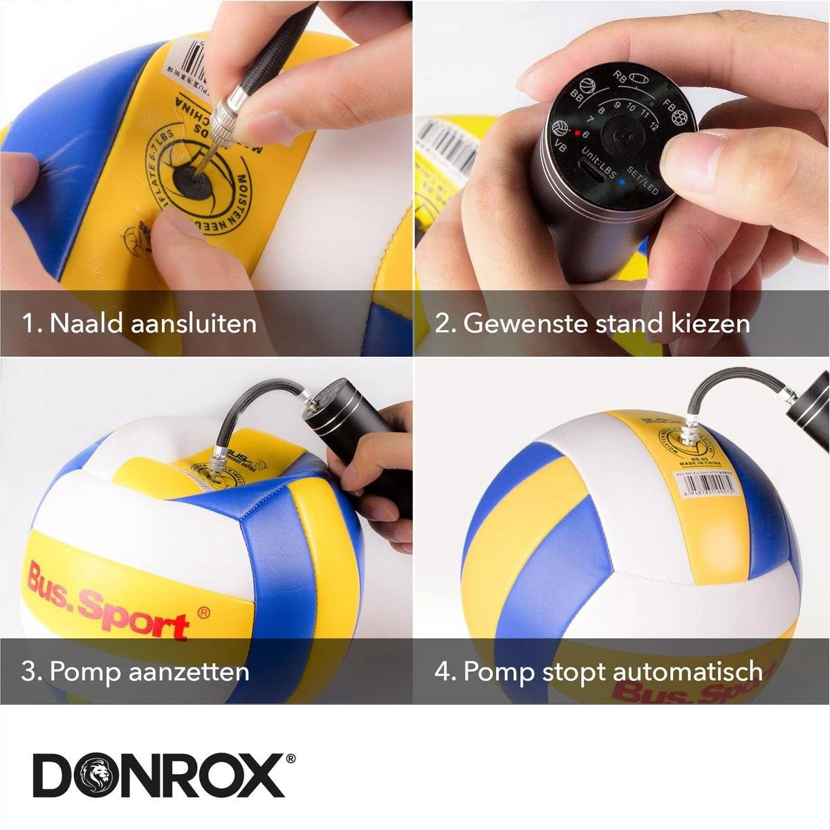 Donrox Play B211 Elektrische Ballenpomp - Voetbalpomp Inclusief Naalden - Oplaadbaar - Autostop - Afbeelding 7