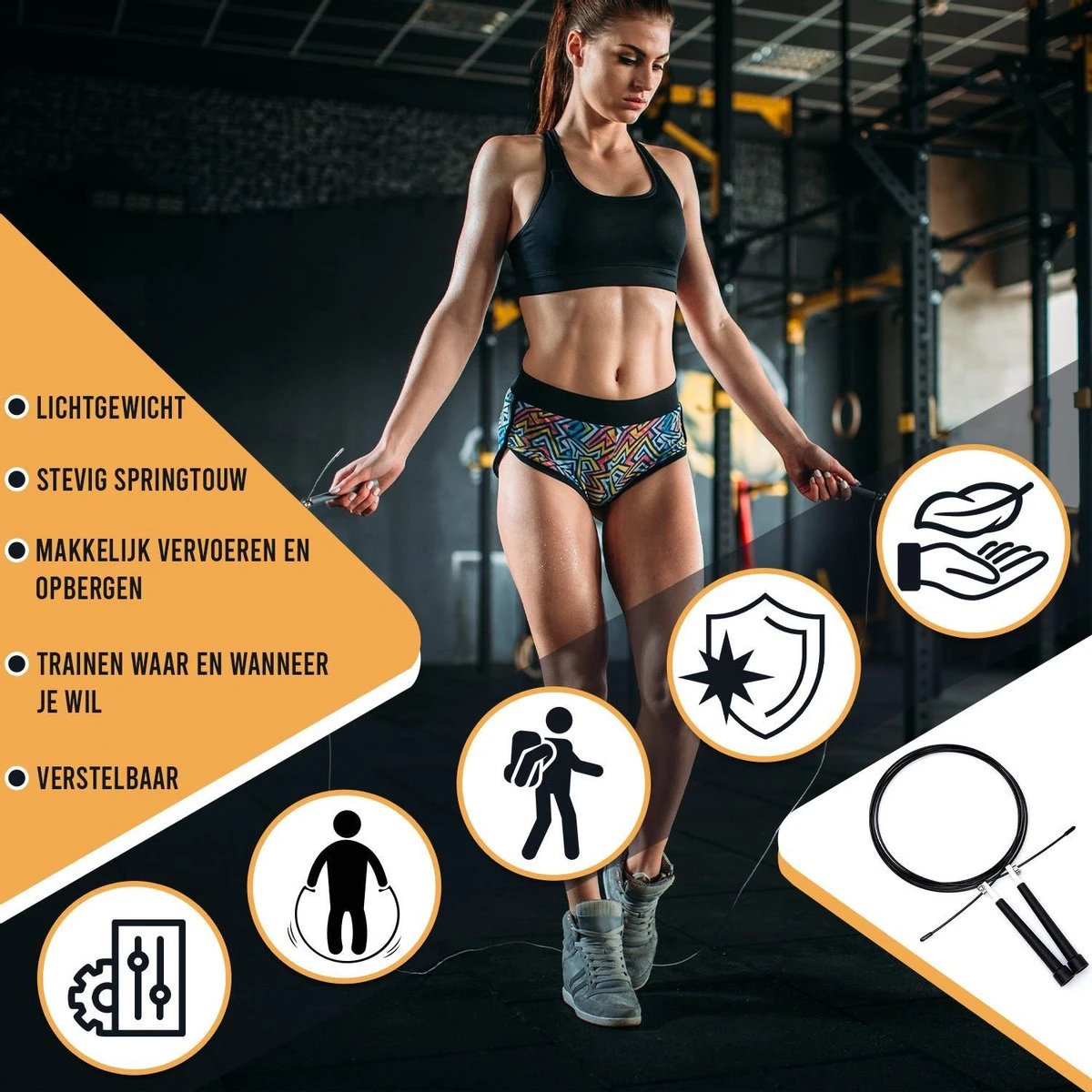 Springtouw Speedrope Voor Volwassenen - Sport En Fitness Speed Rope - Touwtje Springen - Zwart - Afbeelding 3