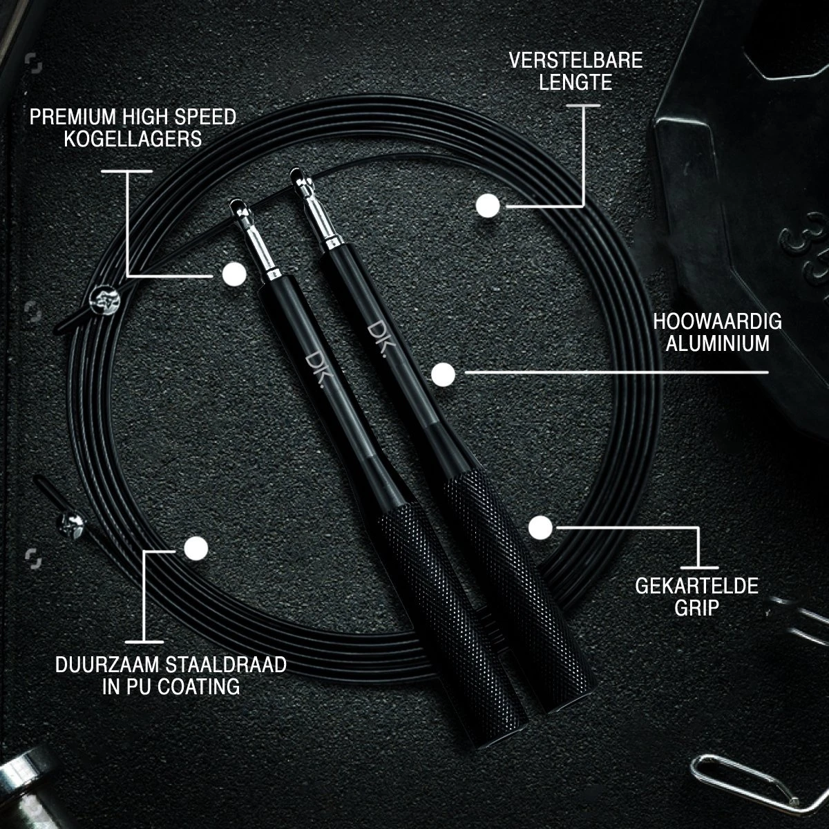 DK.® Professioneel Crossfit & Fitness Springtouw - Speedrope - Jump Rope - Voor Volwassenen En Kinderen - Zwart - Afbeelding 4