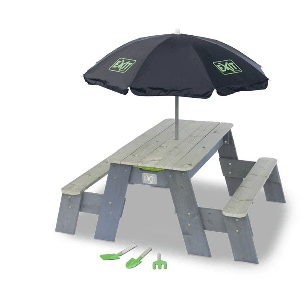 EXIT TOYS EXIT Aksent Zand-, Water- En Picknicktafel (2 Bankjes) Met Parasol En Tuingereedschap - Afbeelding 2