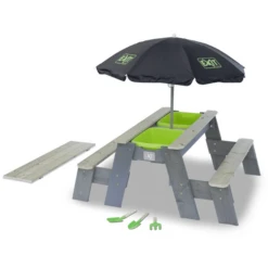 EXIT TOYS EXIT Aksent Zand-, Water- En Picknicktafel (2 Bankjes) Met Parasol En Tuingereedschap