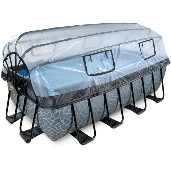 EXIT TOYS EXIT Frame Zwembad 4x2x1,22m (12v Sand Filter) - Grijs + Zonnedak + Warmtepomp
