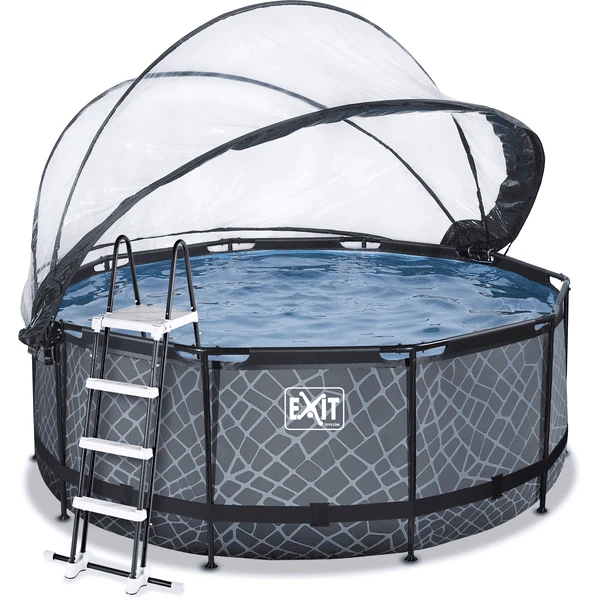 EXIT TOYS EXIT Stone Zwembad ø360x122cm Met Afdekking, Sand Filter En Warmtepomp, Grijs